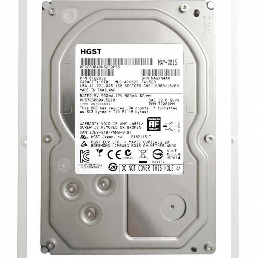 [HUS726060AL5210] Жесткий Диск Hgst 6tb Sas 3,5" Hdd Hus726060al5210