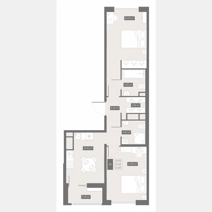 2-к. квартира, 54,9 м², 6/10 эт.