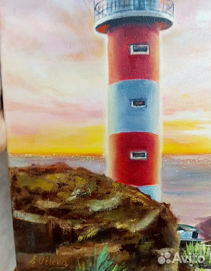 Картина маслом на холсте морской пейзаж Маяк