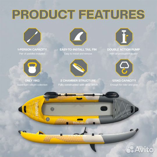 Надувная лодка каяк пвх tourus
