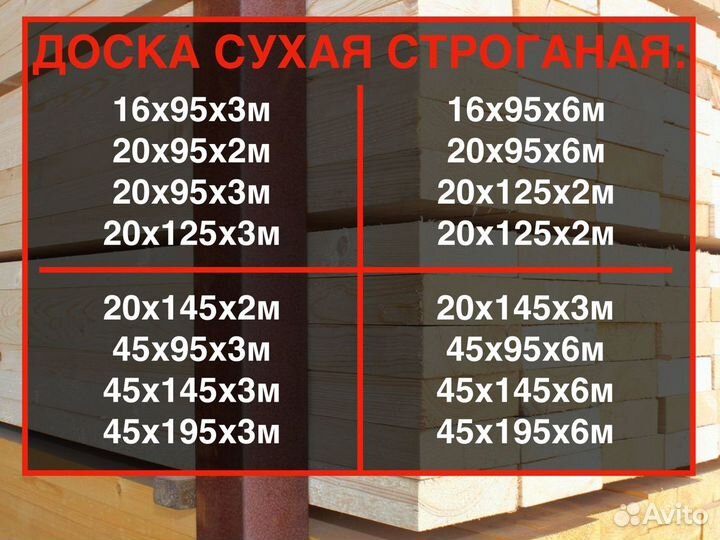 Доска, калиброванная, сухая,строганная 45х95х6мвс