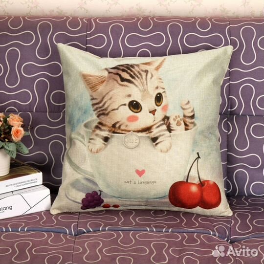 Наволочка для декоративной подушки котенок 4