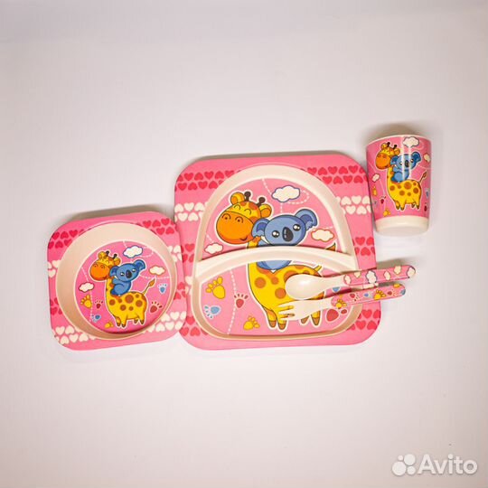 Детская посуда из бамбука 5 предметов/эко