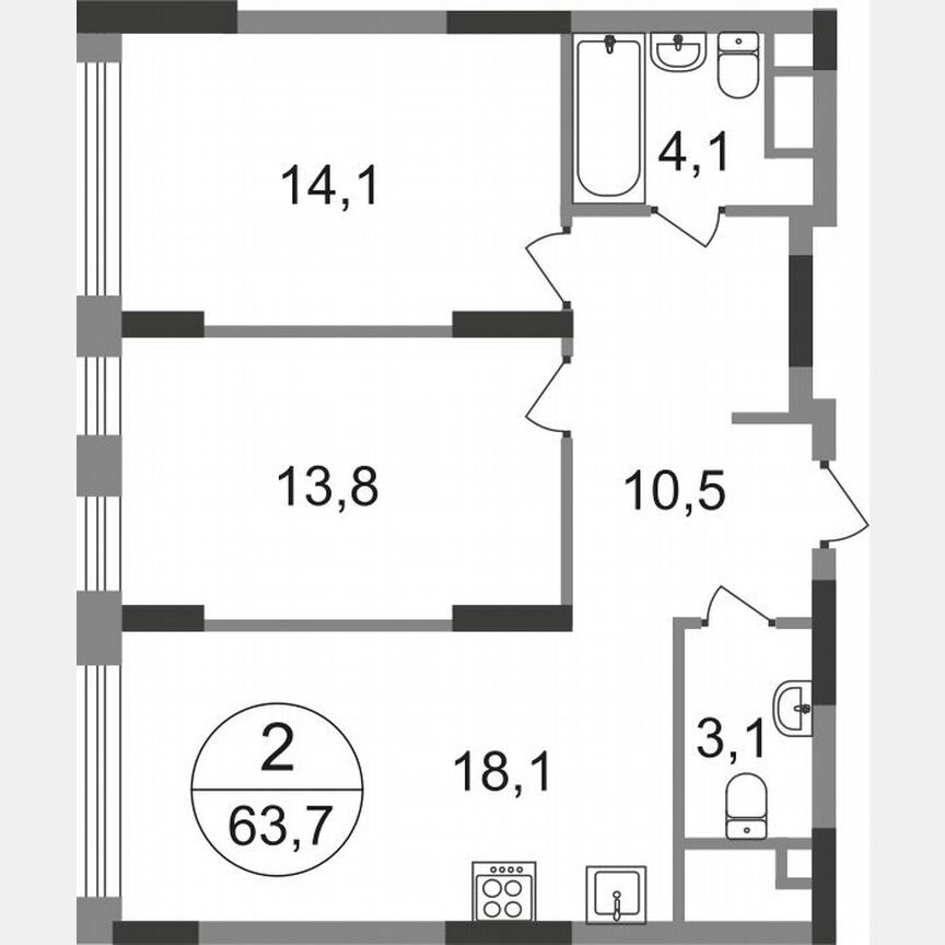 2-к. квартира, 63,7 м², 17/17 эт.