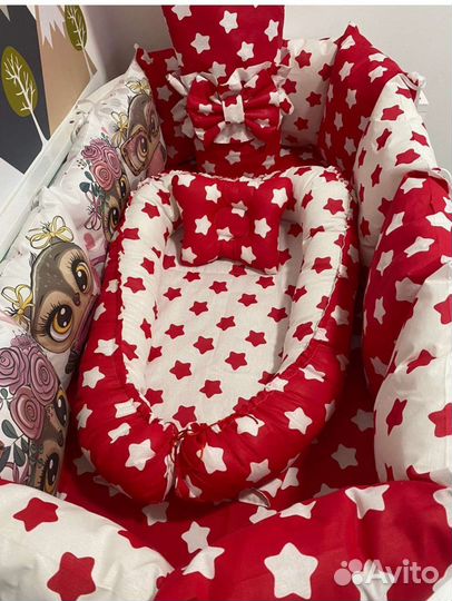 Комплект в кроватку бортики+ кокон-гнездо +одеяло