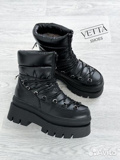 Дутики Луноходы с натуральной шерстью массивные