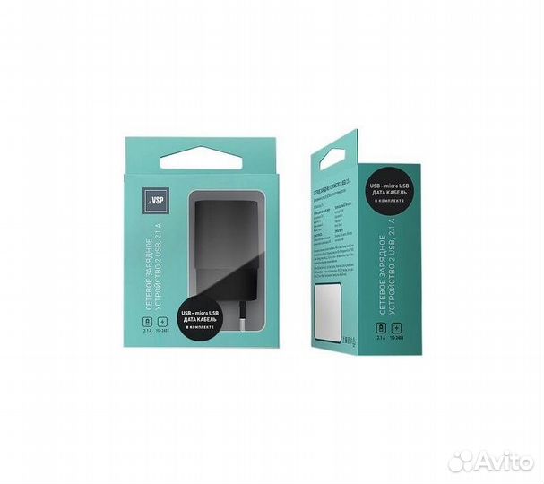 Сзу адаптер 2 USB 2.1A + Дата-кабель Micro USB 2А