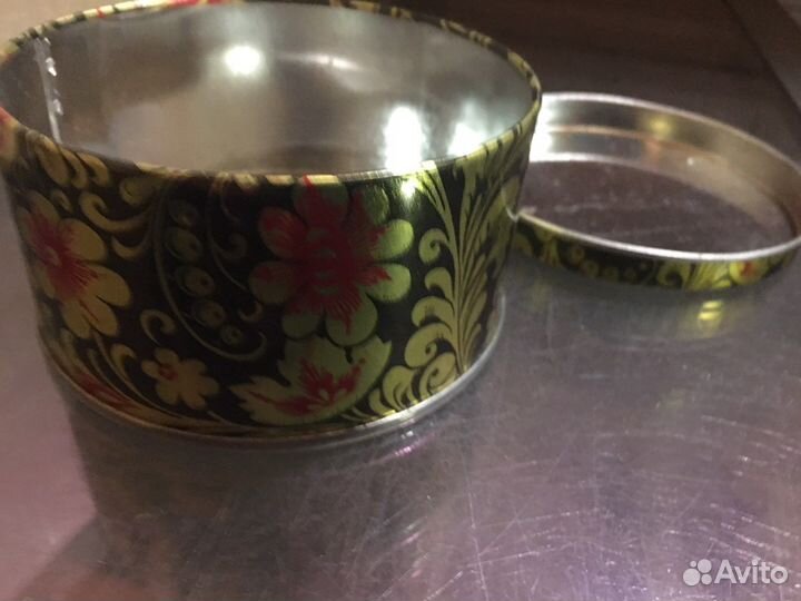 Банка жестяная с крышкой хохлома на золоте