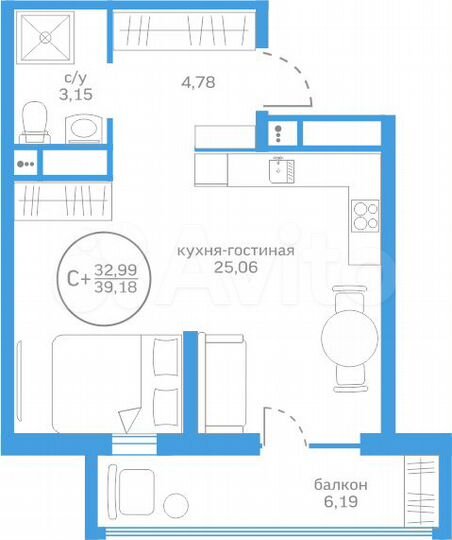 Квартира-студия, 33 м², 16/20 эт.