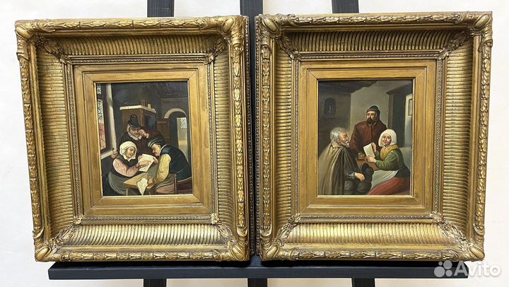 Парные антикварные картины 