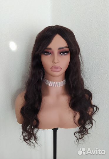 Парик из натуральных волос длинный с челкой