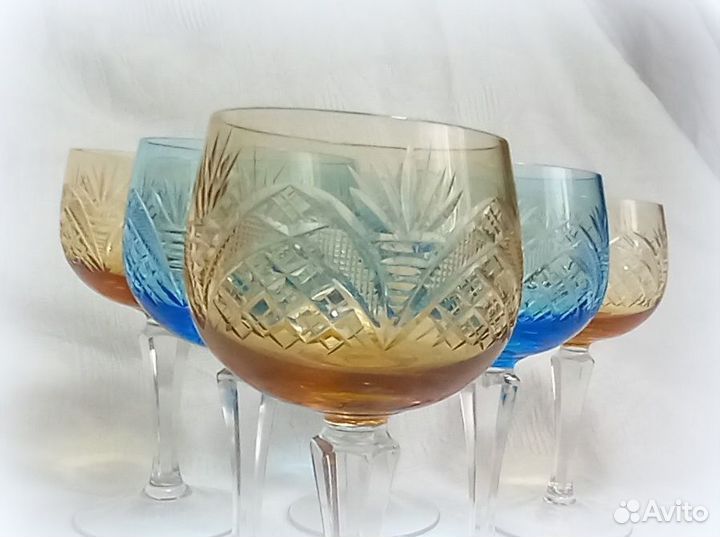 Фужеры для вина. Винтаж Цветной хрусталь ГДР 1970г