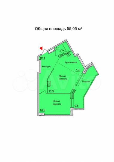 1-к. квартира, 55,1 м², 14/21 эт.