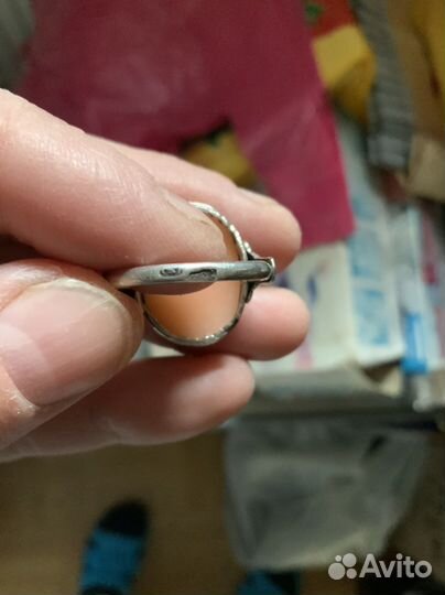 Кольцо серебро 875 голова камея раковина СССР