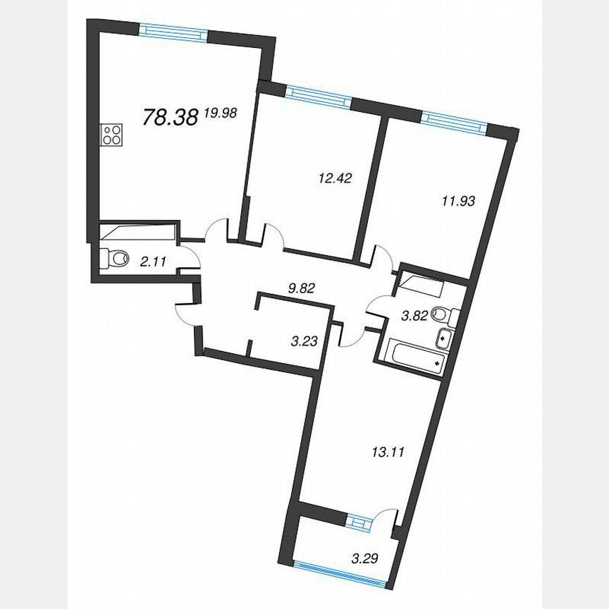 3-к. квартира, 80 м², 14/22 эт.