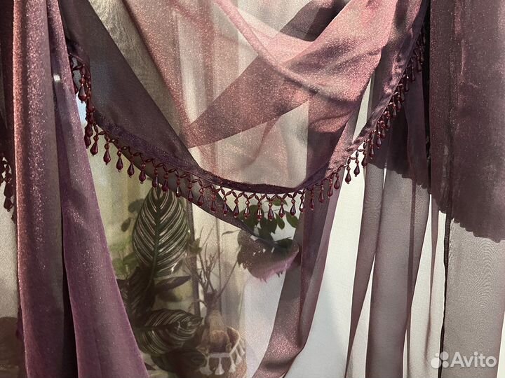 Штора-тюль с декором фиолетовая