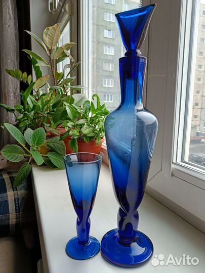 Графин и бокал синее стекло дхз Винтаж СССР