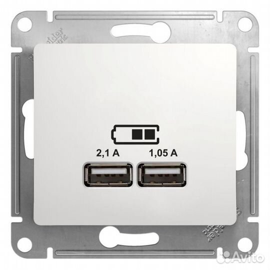 Розетка USB 2-м сп Glossa тип A+A 5В/2.1А 2х5В/1.0