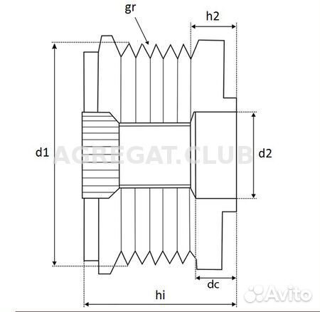 Шкив генератора обгонный krauf APB4169PN