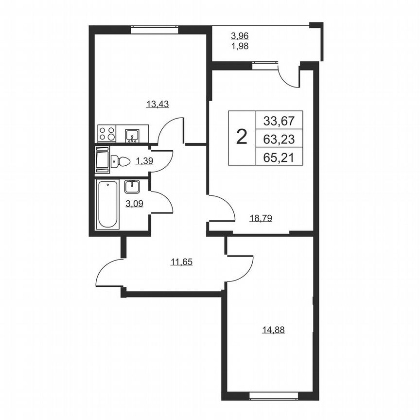 2-к. квартира, 65,2 м², 5/19 эт.