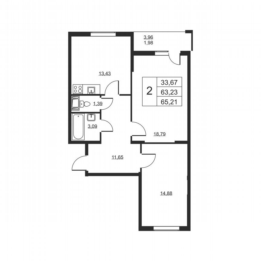 2-к. квартира, 65,2 м², 5/19 эт.