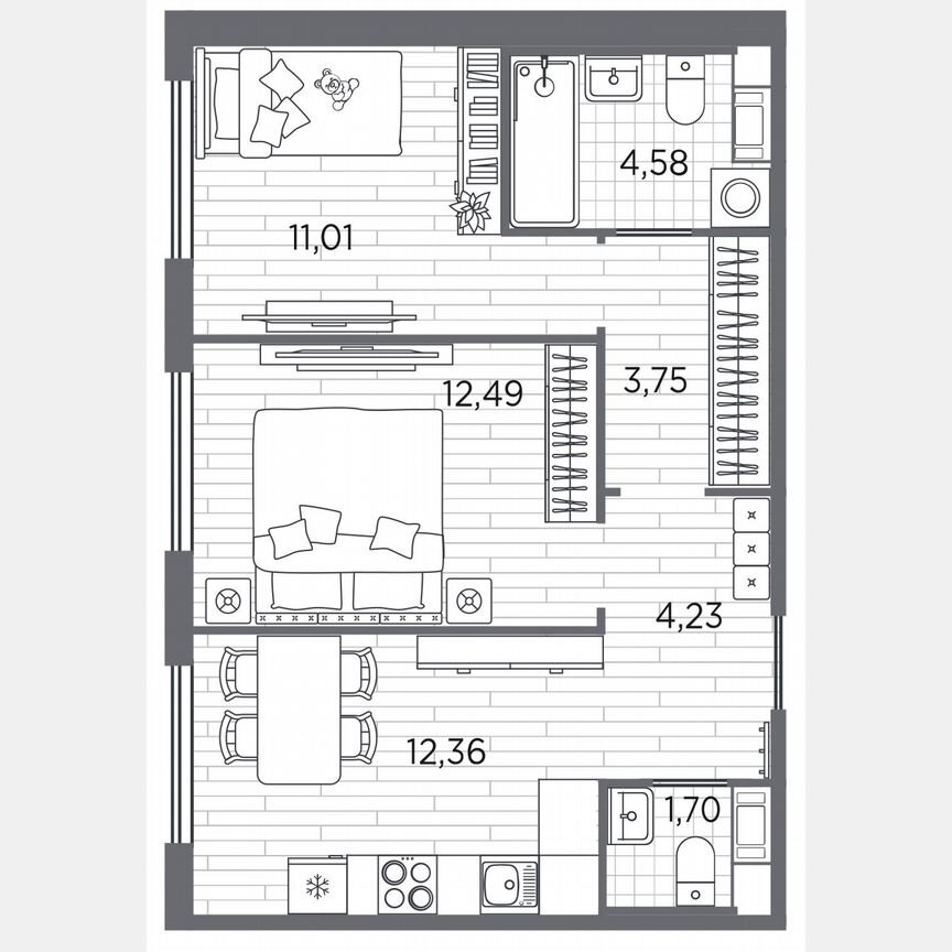 2-к. квартира, 50,1 м², 5/5 эт.