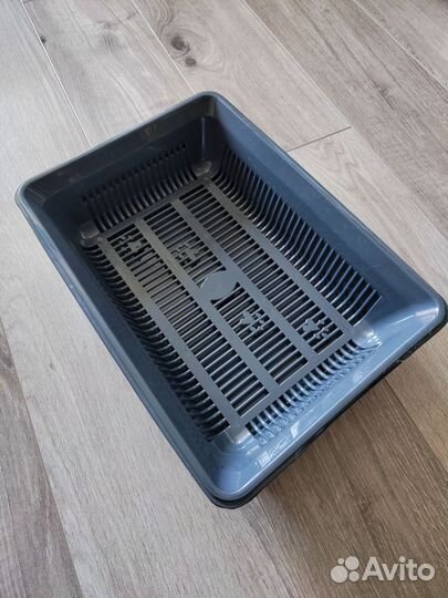 Лоток для кошек высокий с сеткой и совочком серый