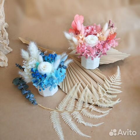 Композиции из сухоцветов и стаб. цветов