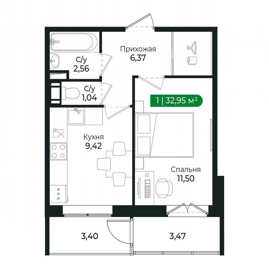1-к. квартира, 33 м², 5/8 эт.