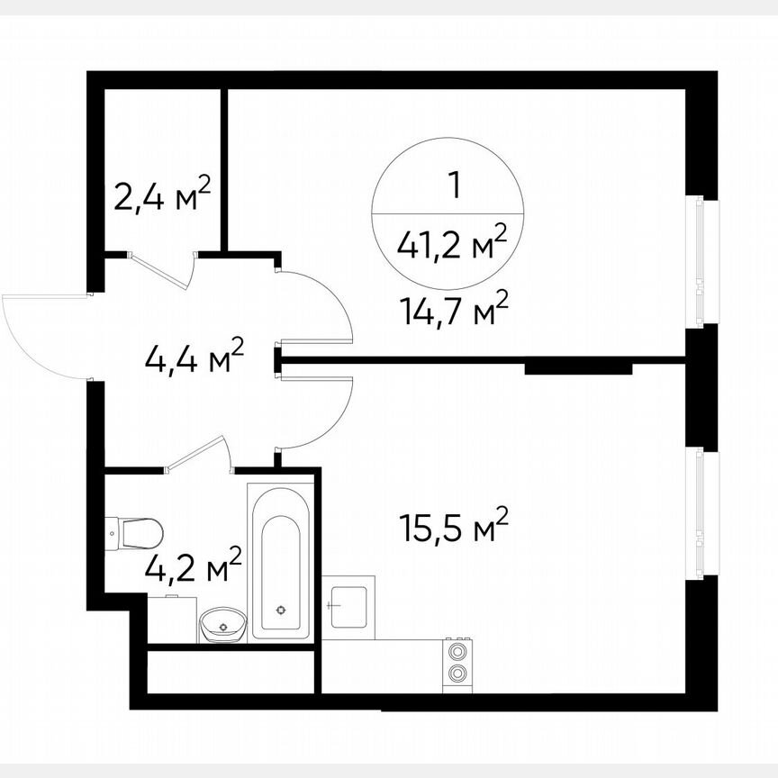 1-к. квартира, 41,2 м², 8/17 эт.
