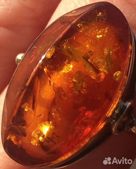 Кольцо СССР серебро янтарь