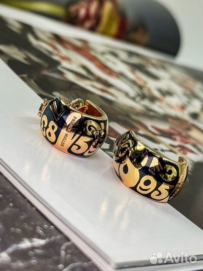 Золотые серьги Franck Muller Black Enamel talisman