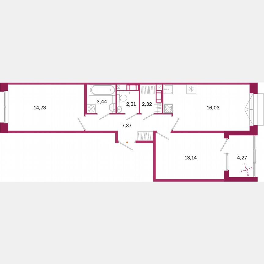 2-к. квартира, 61,5 м², 7/10 эт.