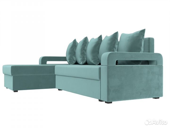 Диван угловой Гермес Лайт левый угол, велюр, бирюзовый