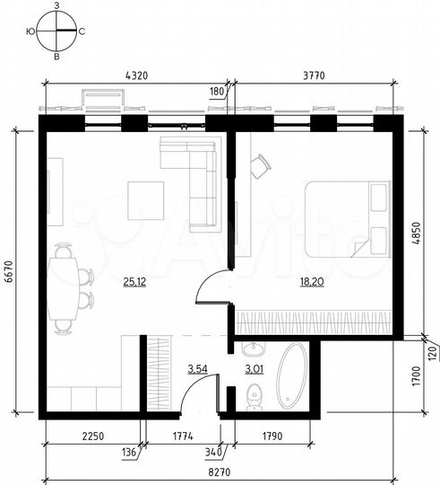 2-к. квартира, 50,6 м², 3/19 эт.