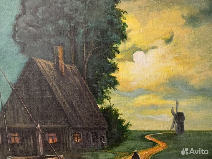 Картина Маслом на Холсте. Деревенский пейзаж
