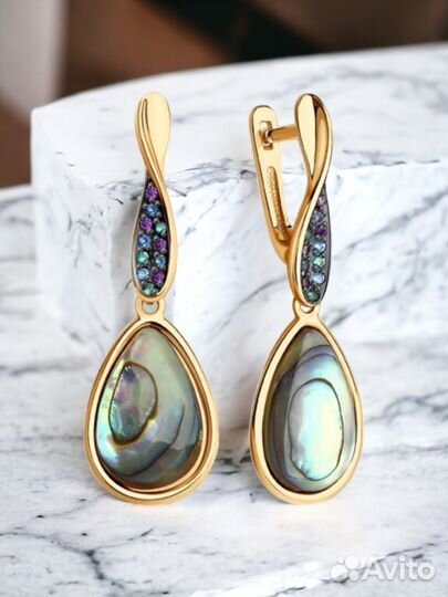 Золотые серьги подвески с перламутром 4,25г новые
