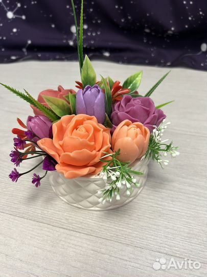 Букет из мыла в гипсовом кашпо