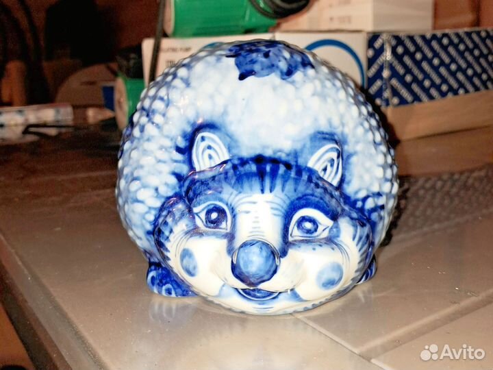 Гжель копилка еж ежик