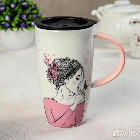 Кружка керамическая с пластиковой крышкой «Геометр