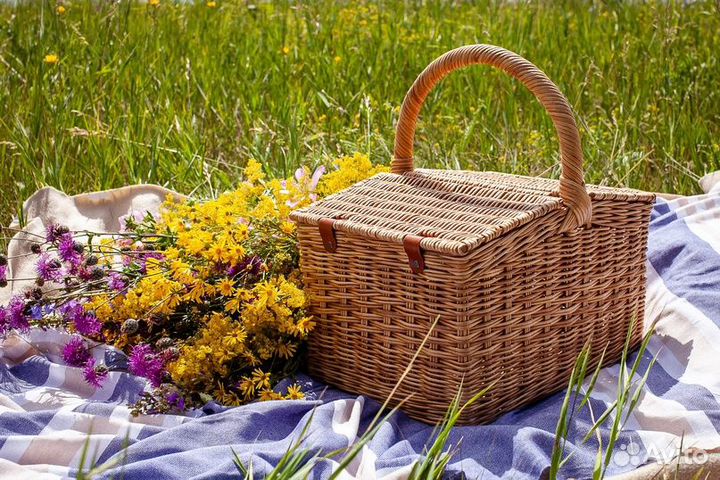Прямоугольная корзина для пикника с крышками