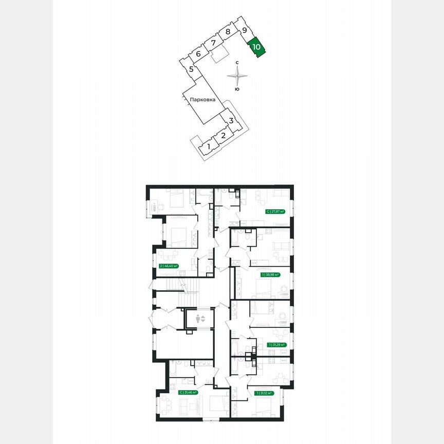1-к. квартира, 31,1 м², 1/8 эт.