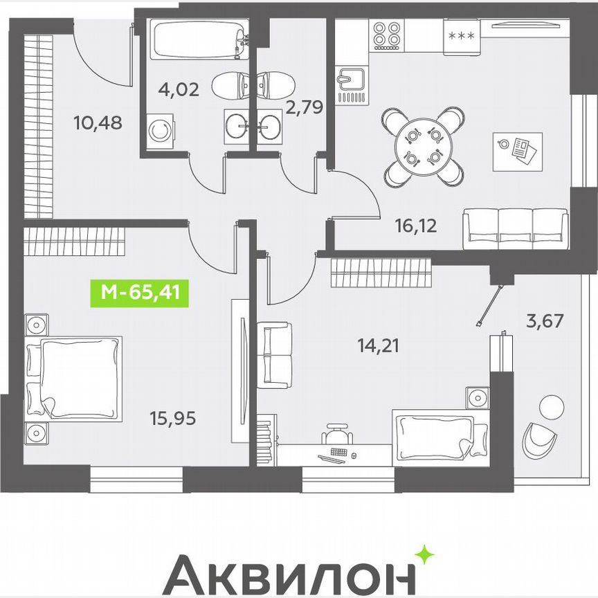 2-к. квартира, 66 м², 3/13 эт.