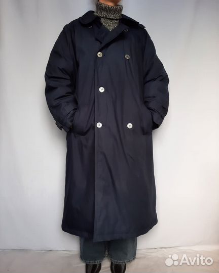 Винтажный пуховик-тренч синего оттенка новый