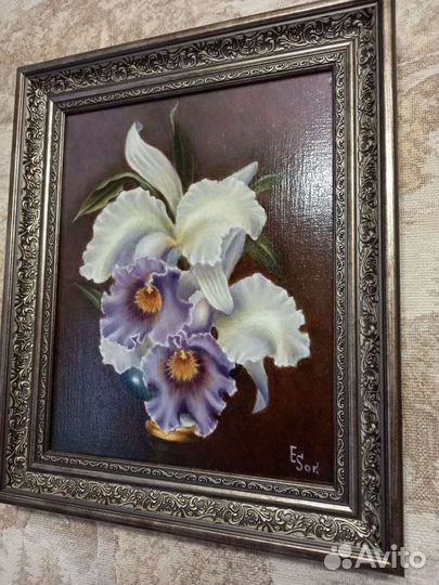 Картина маслом на холсте цветы в раме