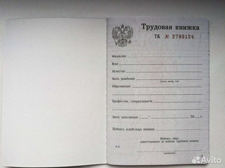 Трудовая книжка ТК