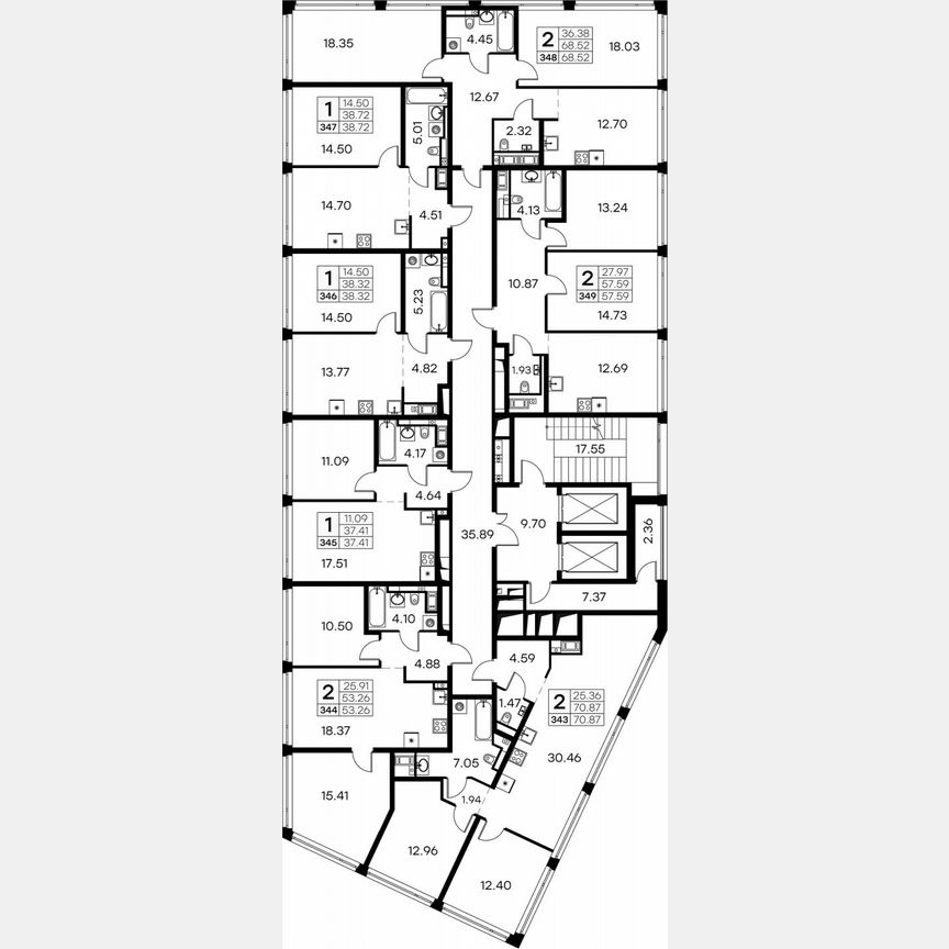 2-к. квартира, 59,3 м², 18/19 эт.