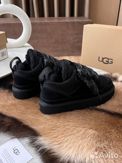 Сникеры угги UGG Lowmel замша овчина чёрные