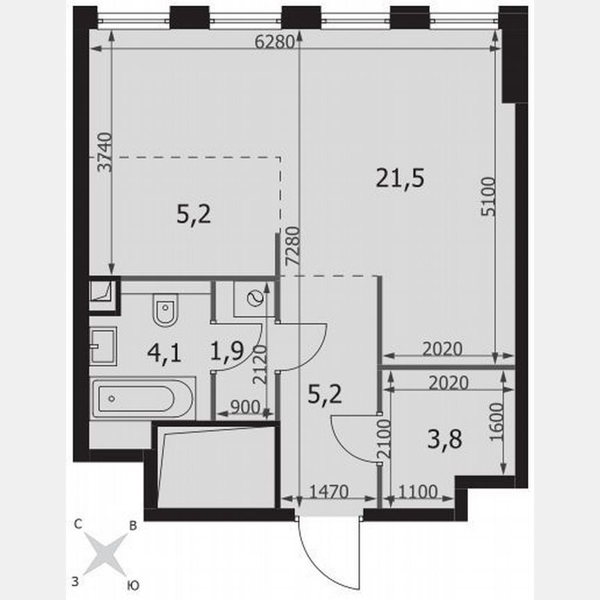 Квартира-студия, 41,7 м², 22/26 эт.