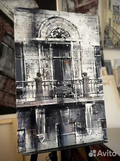 Картина масло балкон петербург городской пейзаж